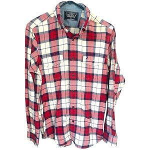 Nautica Men’s Plaid Flannel Shirt Denim Collar Red, Blue Cream Plaid, Men’s Sz S